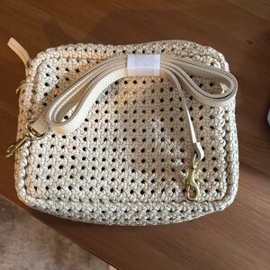 Clare V. Rattan woven cream Midi Sac